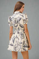 Floral Print Collared Neckline Dress with Pockets