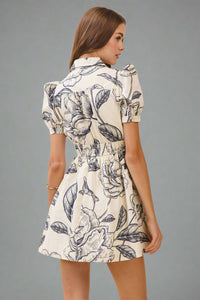 Floral Print Collared Neckline Dress with Pockets