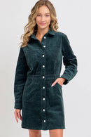 Hunter Green Corduroy Mini Dress with Pockets | The Pocket Mouse