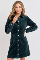 Hunter Green Corduroy Mini Dress with Pockets | The Pocket Mouse