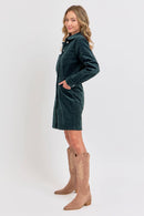 Hunter Green Corduroy Mini Dress with Pockets | The Pocket Mouse