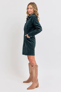 Hunter Green Corduroy Mini Dress with Pockets | The Pocket Mouse