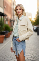 Cream Lightweight Bomber Jacket with Pockets | The Pocket Mouse