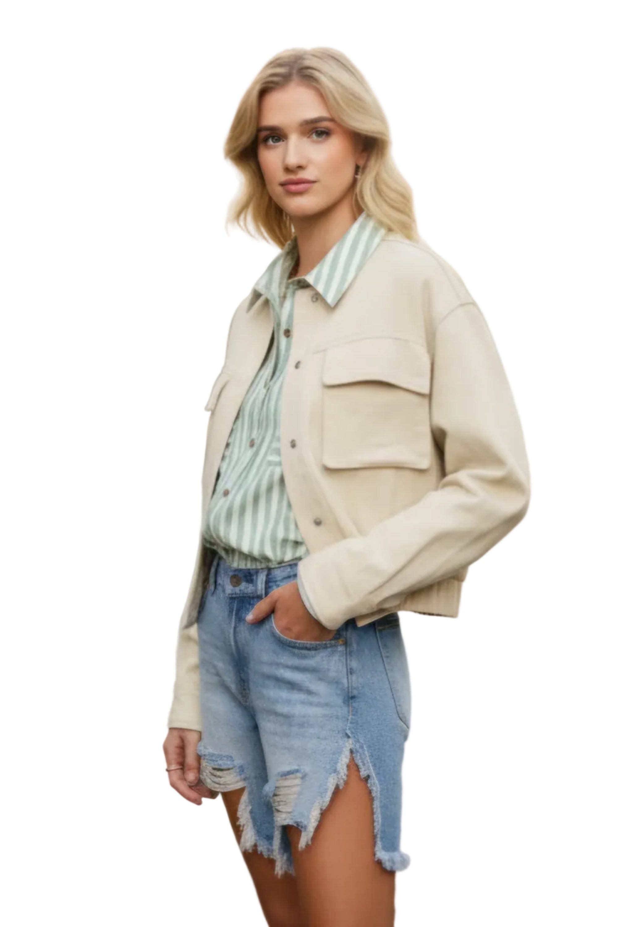 Cream Lightweight Bomber Jacket with Pockets | The Pocket Mouse