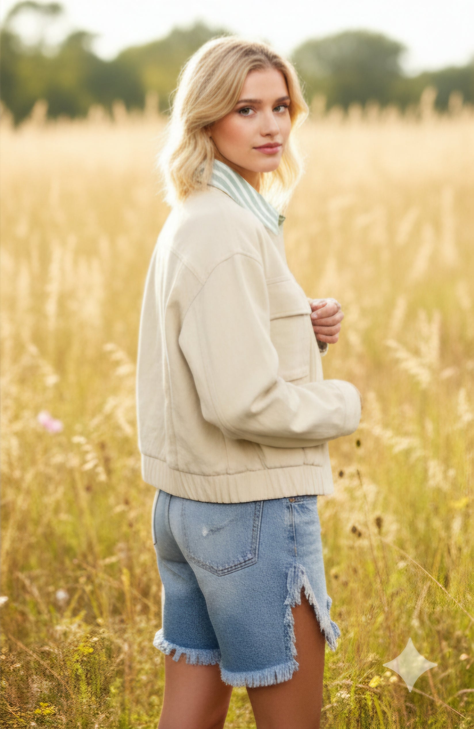 Cream Lightweight Bomber Jacket with Pockets | The Pocket Mouse