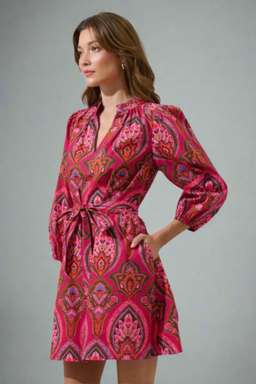Berry Muliti-Color Paisley Mini Dress with Pockets