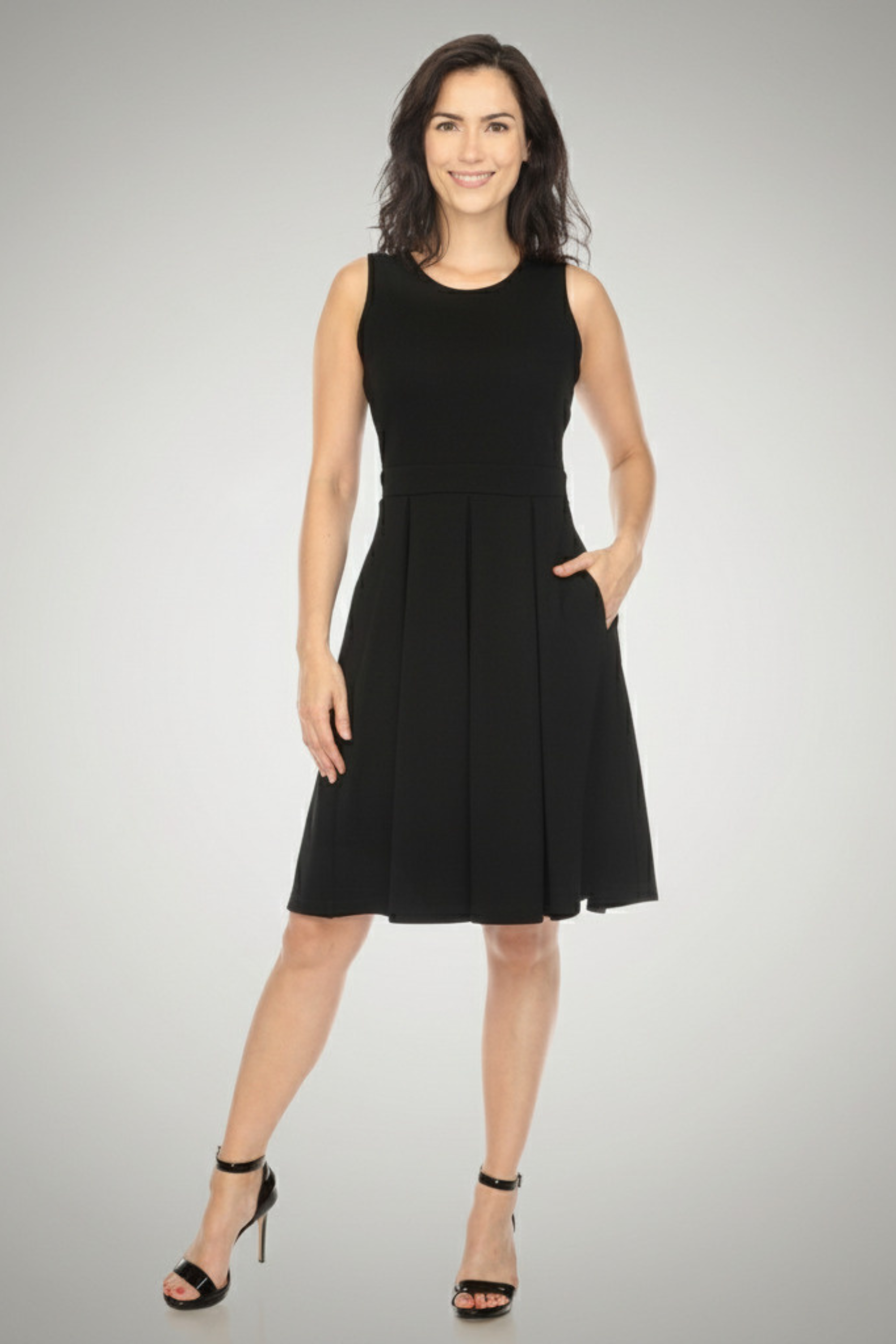 Black Sleeveless Fit and Flair Dress with Pockets | The Pocket Mouse