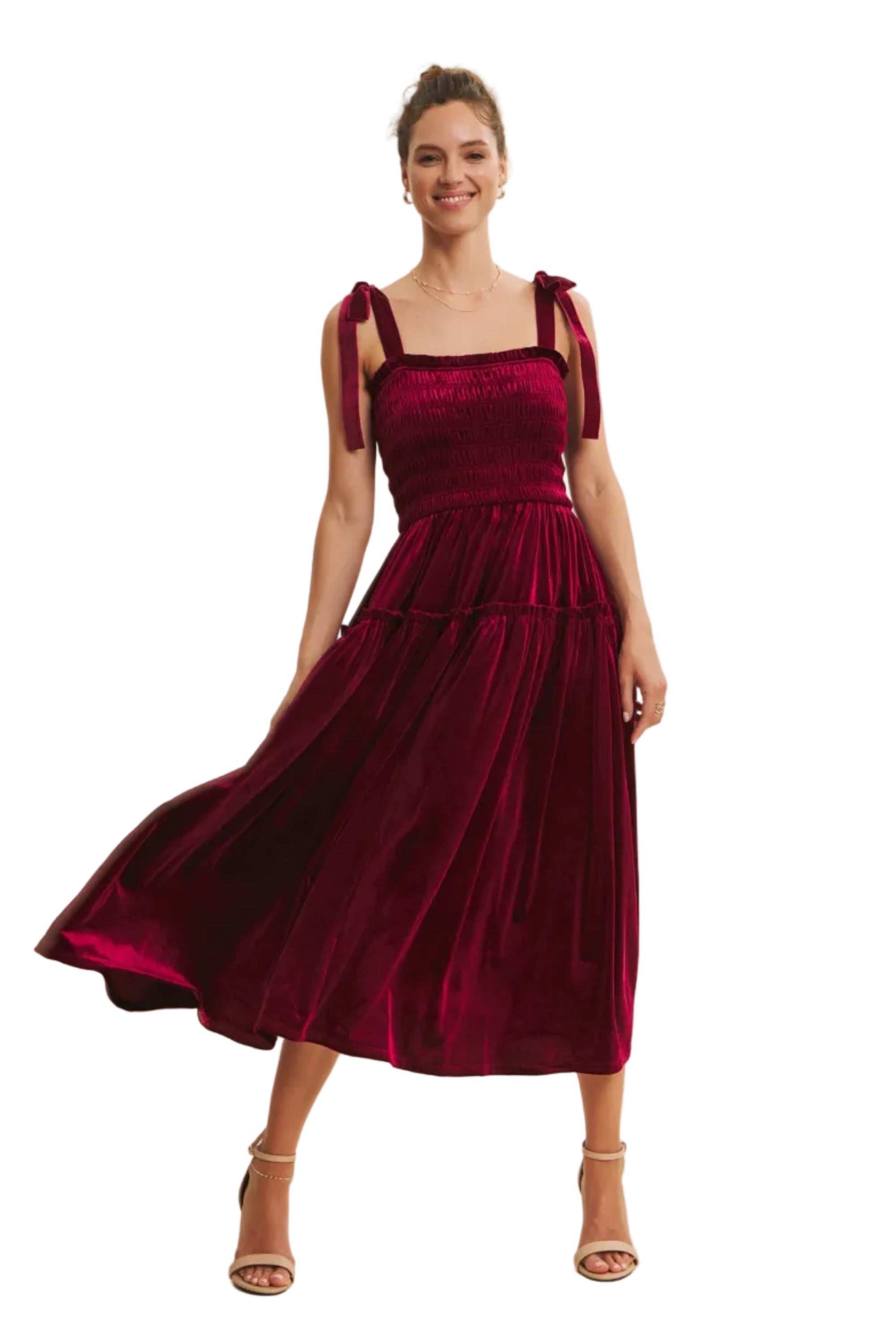 Burgundy Velvet Midi Cocktail Dress with Pockets | The Pocket Mouse