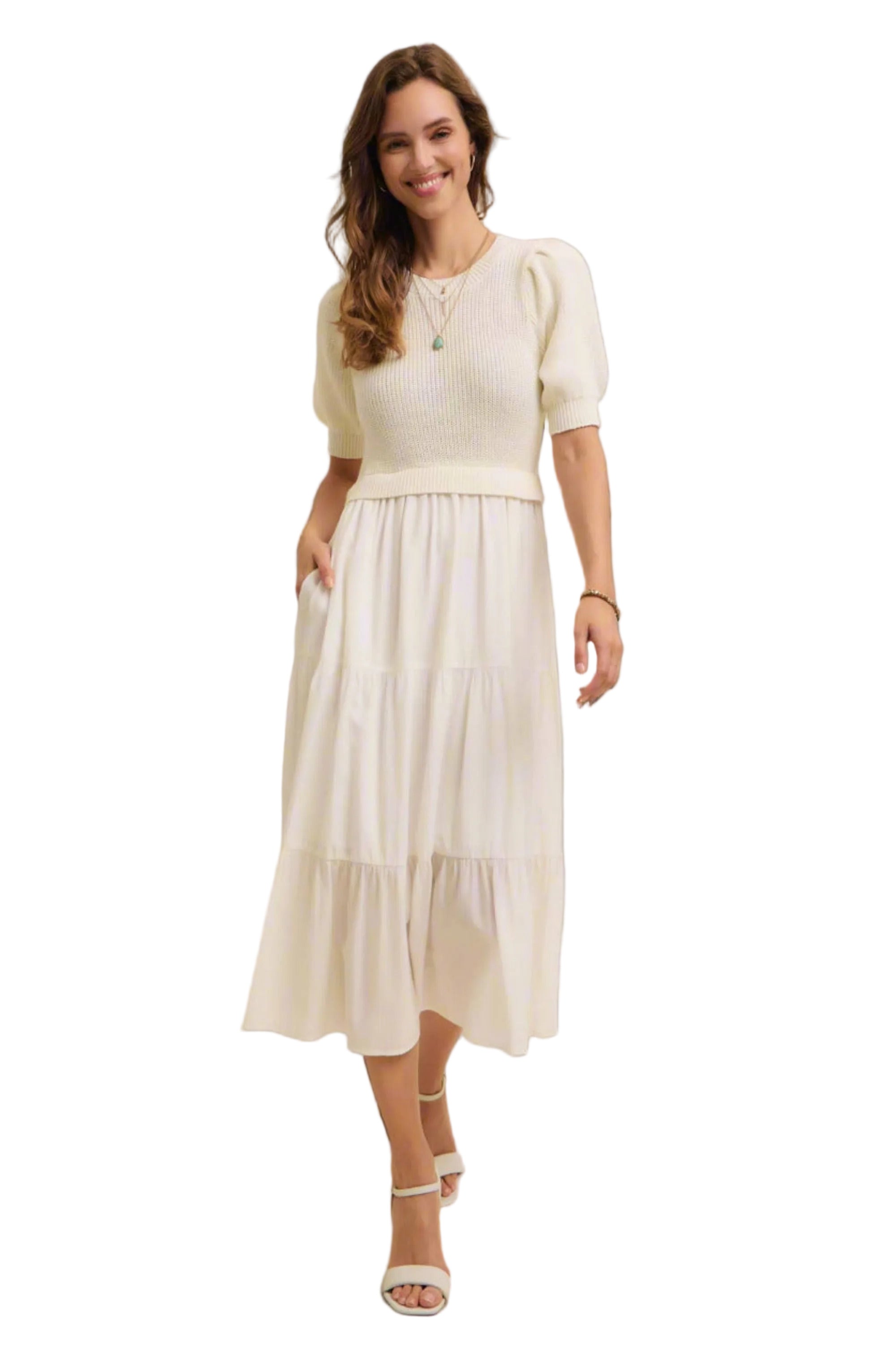 Cream Mixed Media Sweater Midi Dress with Pockets – The Pocket Mouse Cream Mixed Media Sweater Midi Dress with Pockets – The Pocket Mouse
