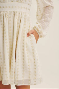 Cream and Gold Embroidered Chiffon Dress With Pockets | The Pocket Mouse