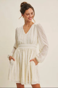 Cream and Gold Embroidered Chiffon Dress With Pockets | The Pocket Mouse