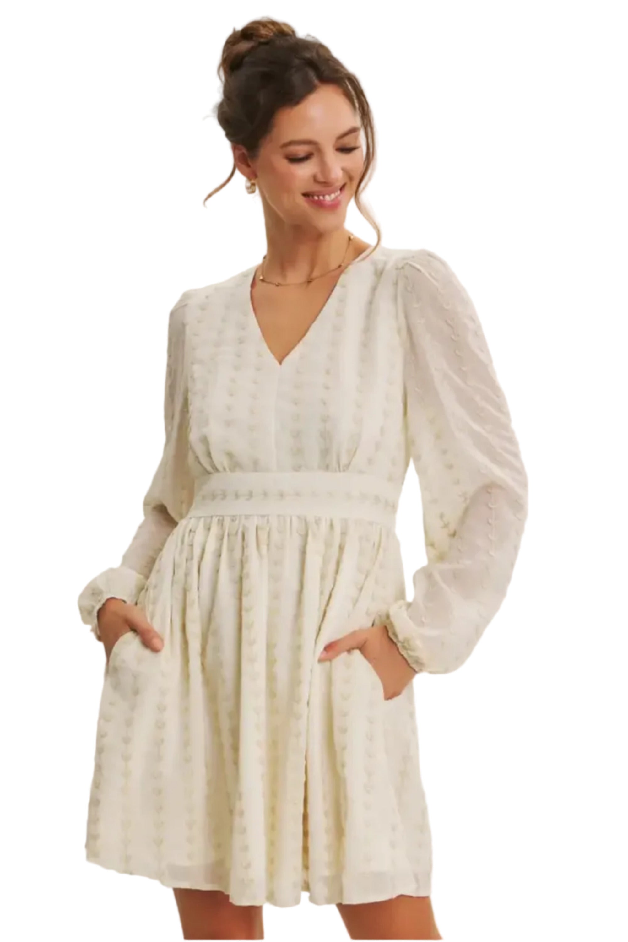 Cream and Gold Embroidered Chiffon Party Dress With Pockets | The Pocket Mouse