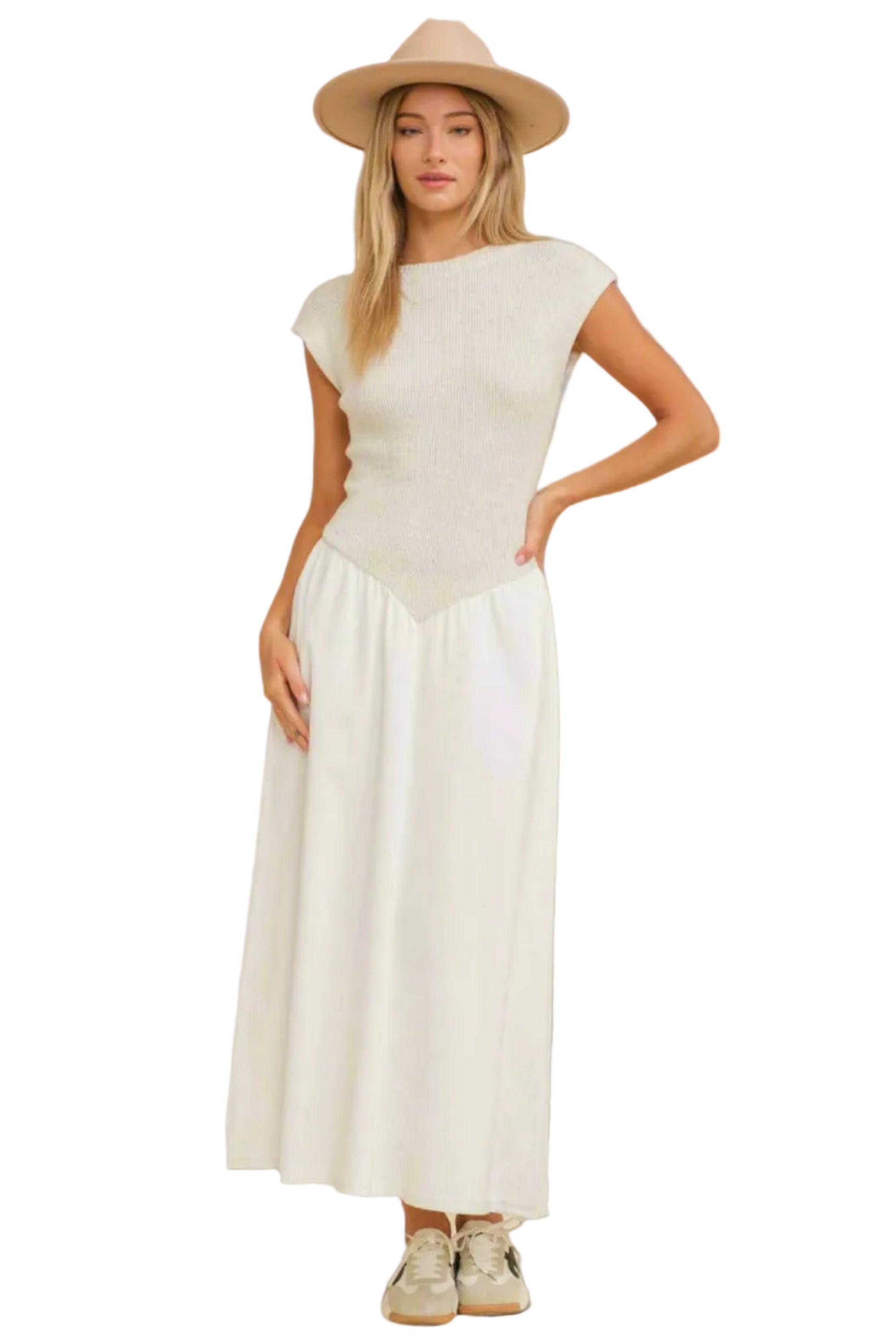 Ivory Capped Sleeve Maxi Dress With Pockets | The Pocket Mouse