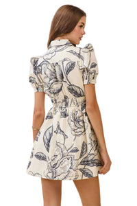 Blue Floral Print Collared Party Dress with Pockets | The Pocket Mouse