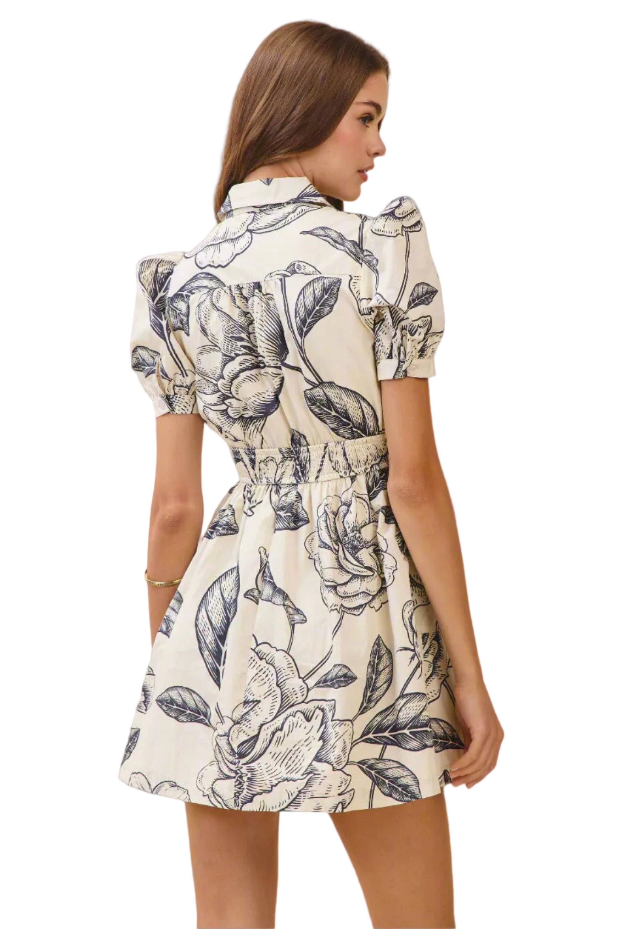 Blue Floral Print Collared Party Dress with Pockets | The Pocket Mouse