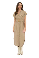 Collared Button Down Belted Work Dress with Front Pockets | The Pocket Mouse