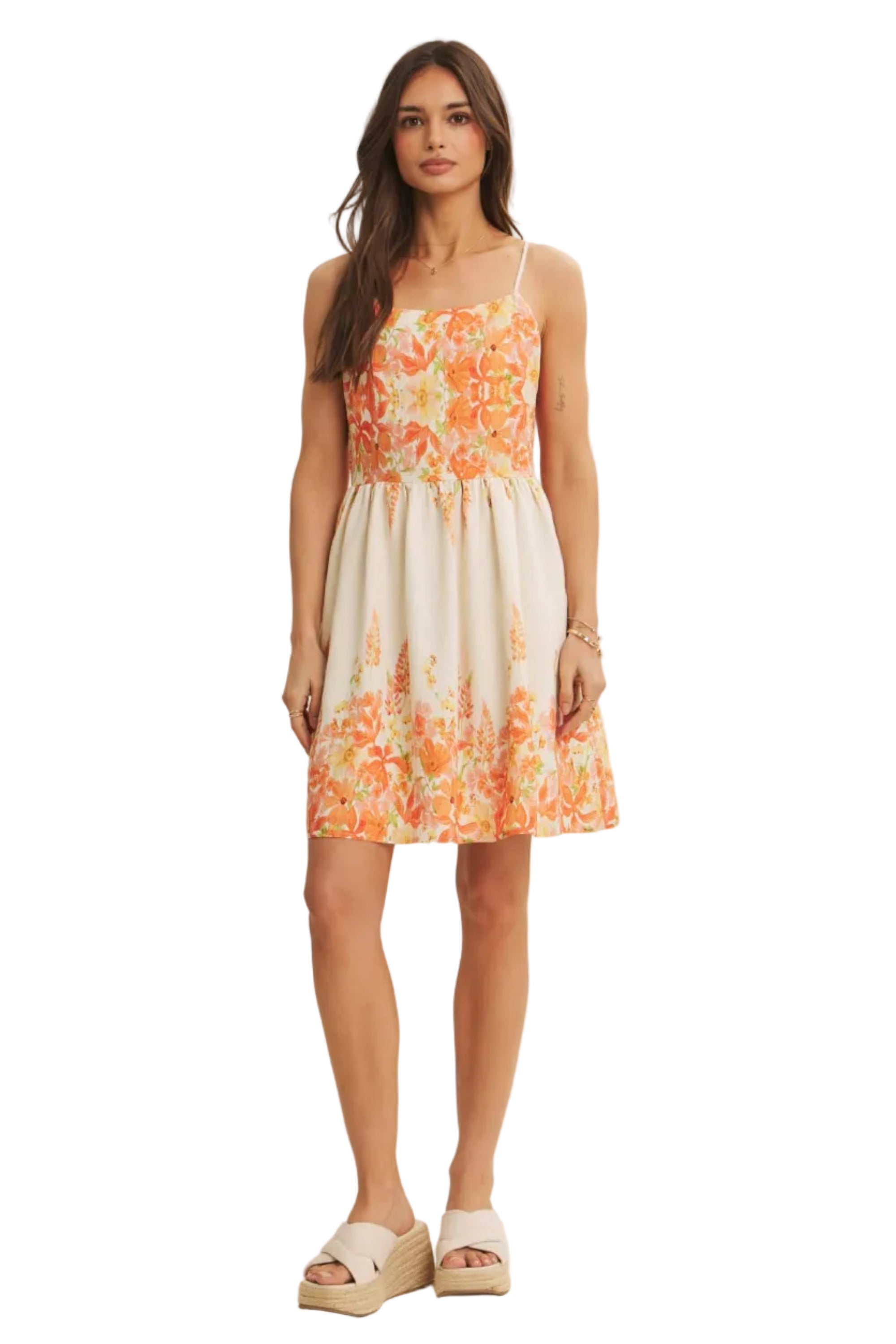 Orange Floral Sun Dress with Pockets | The Pocket Mouse