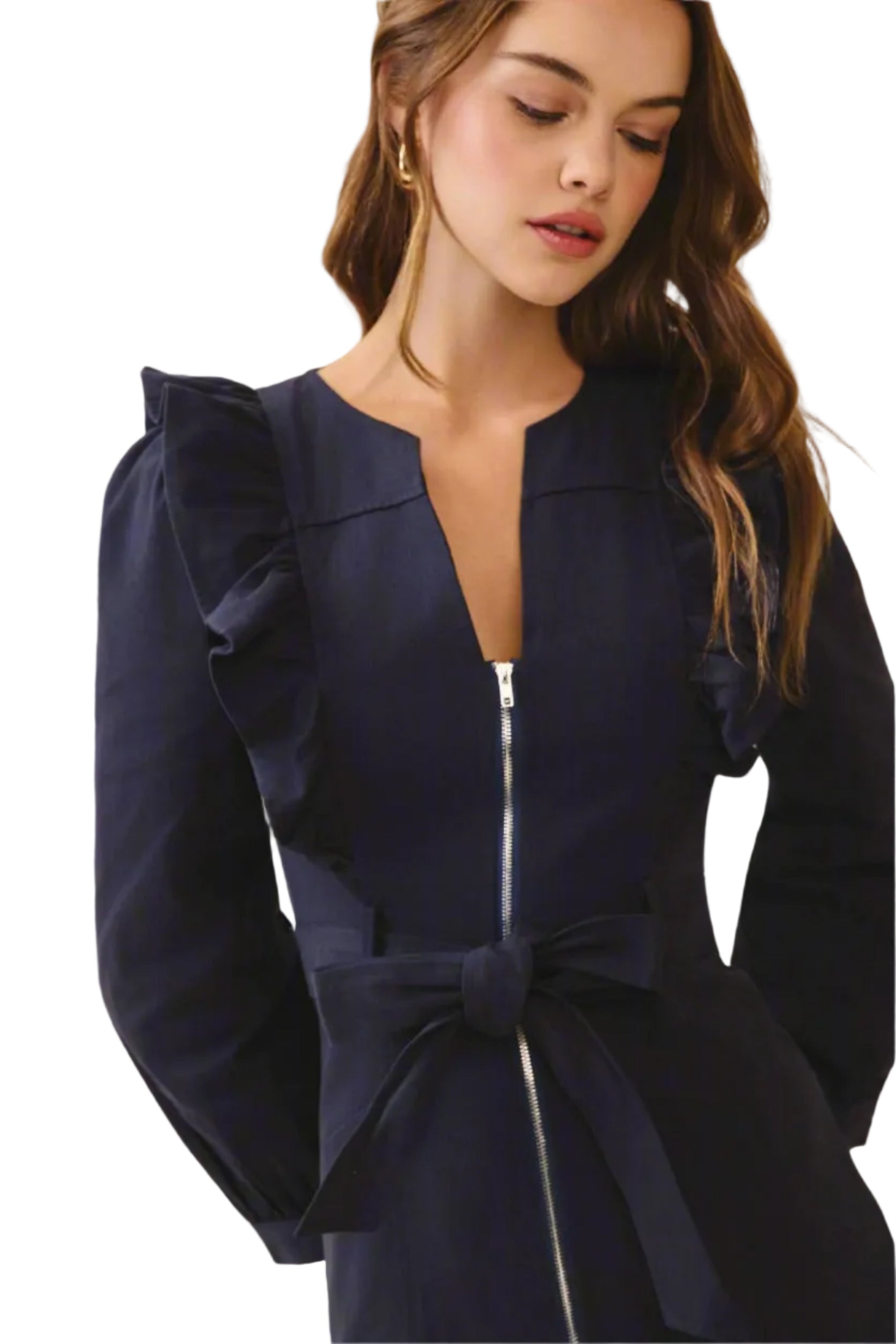 Navy Cotton Ruffle Party Dress with Pockets | The Pocket Mouse