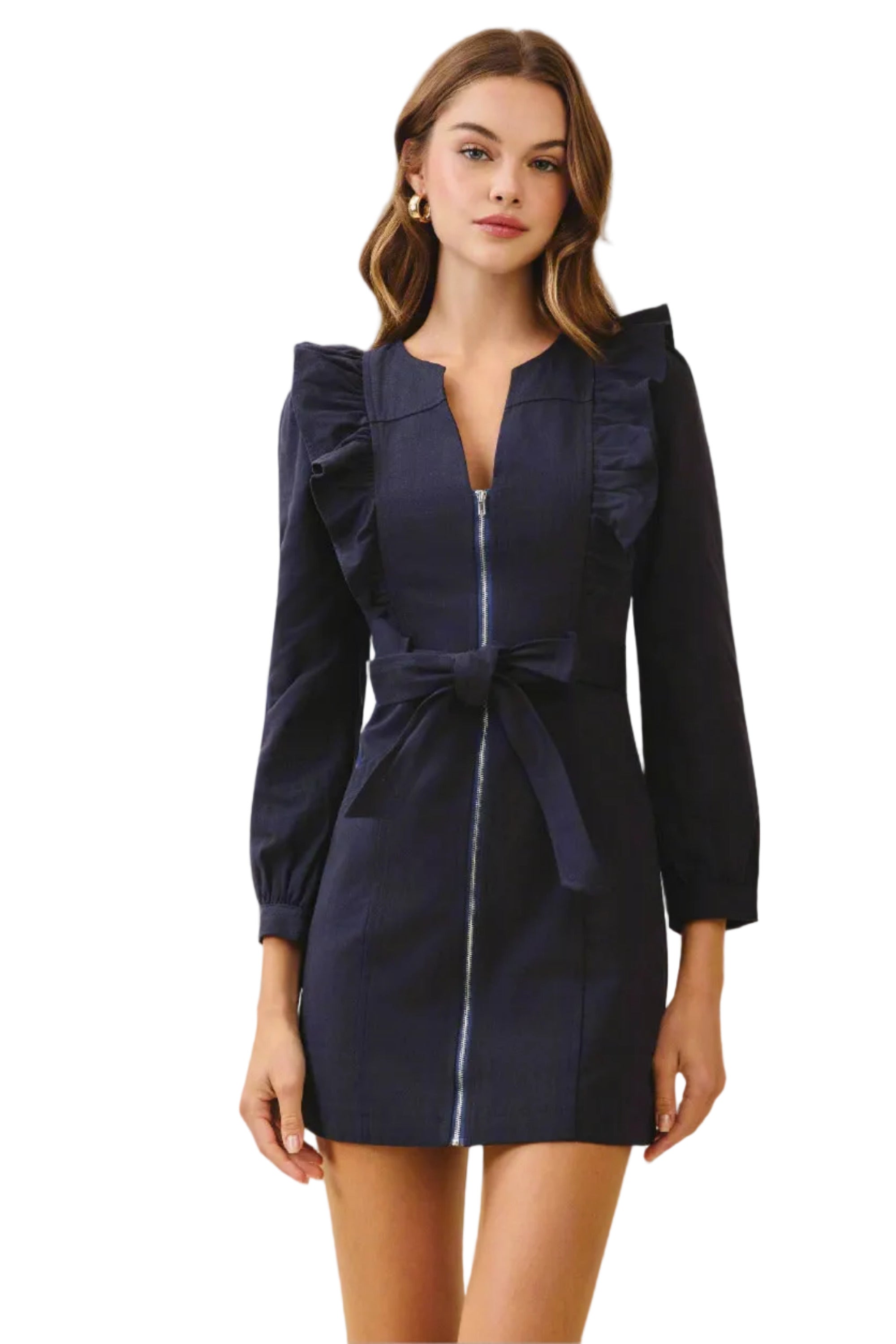 Navy Cotton Ruffle Party Dress with Pockets | The Pocket Mouse