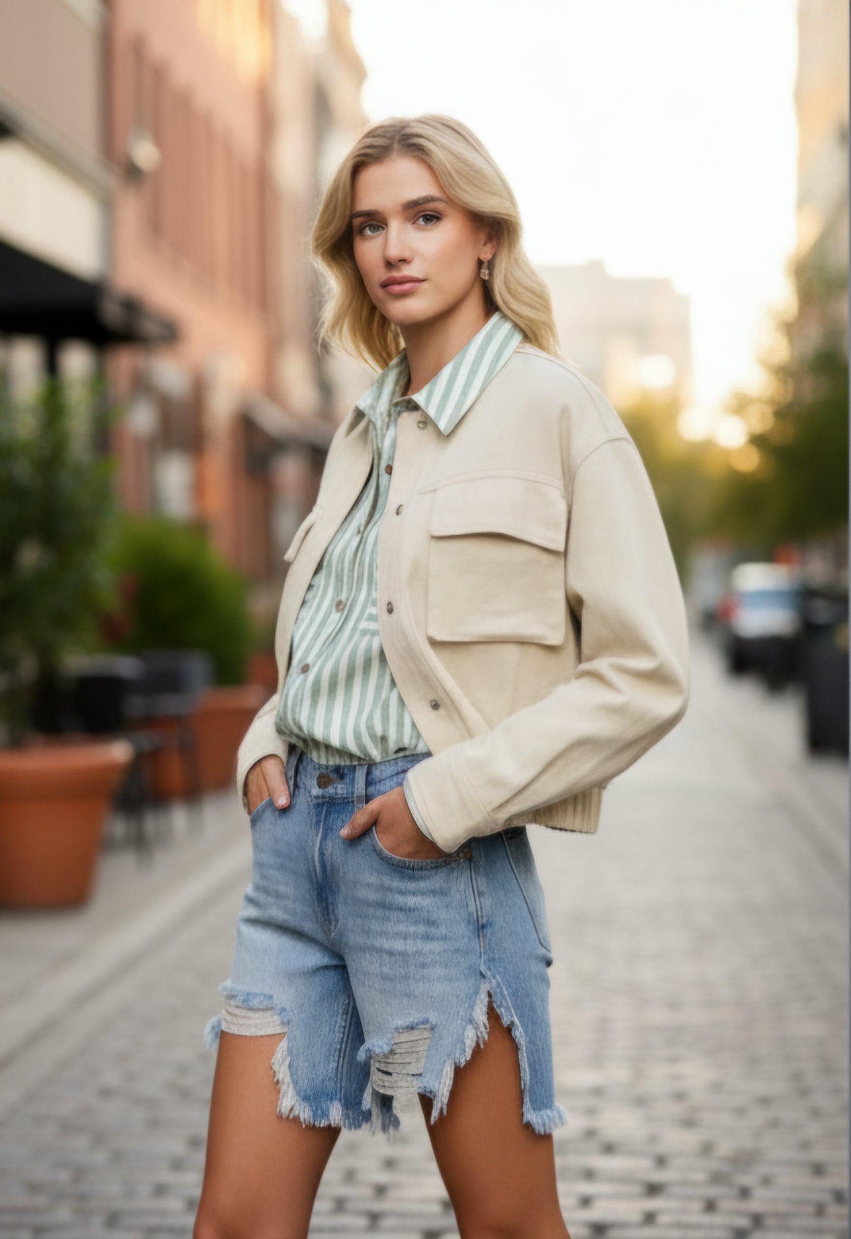 Cream Lightweight Bomber Jacket with Pockets | The Pocket Mouse