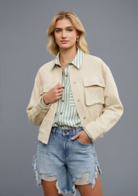 Cream Lightweight Bomber Jacket with Pockets | The Pocket Mouse